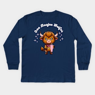 Boujee Heifer Highland Cow Valentines Day Farmyard Animal Kids Long Sleeve T-Shirt